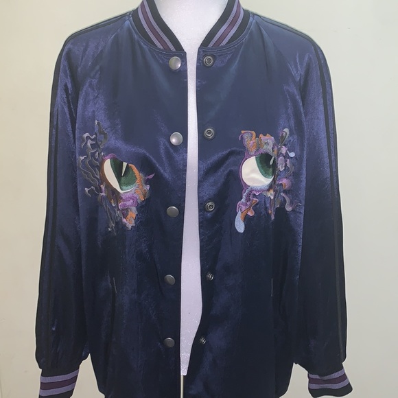 Auth Coach embroidered landscape oversized Souvenir varsity luxe bomber jacket - Picture 7 of 12